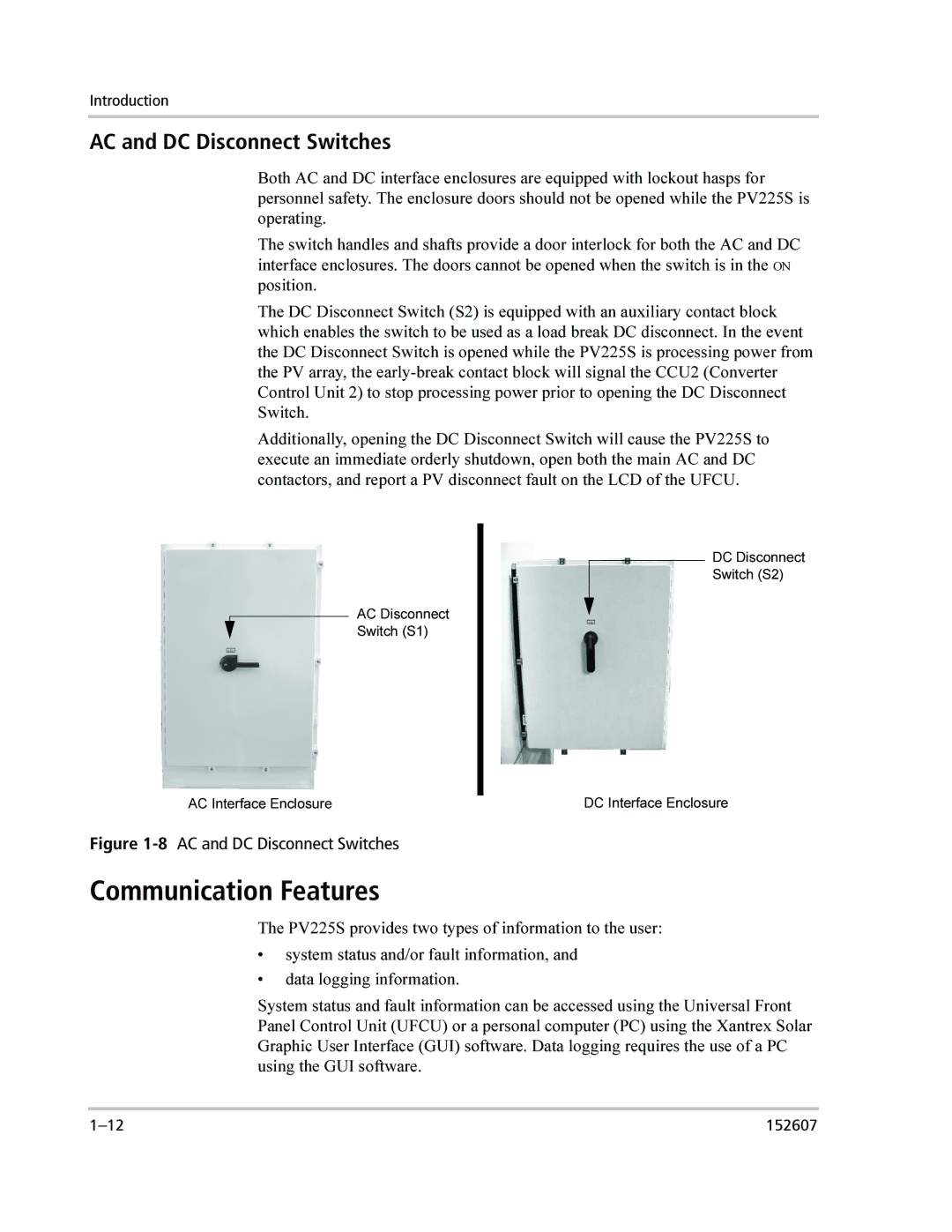 Xantrex Technology PV225S-480-P manual Communication Features, AC and DC Disconnect Switches 