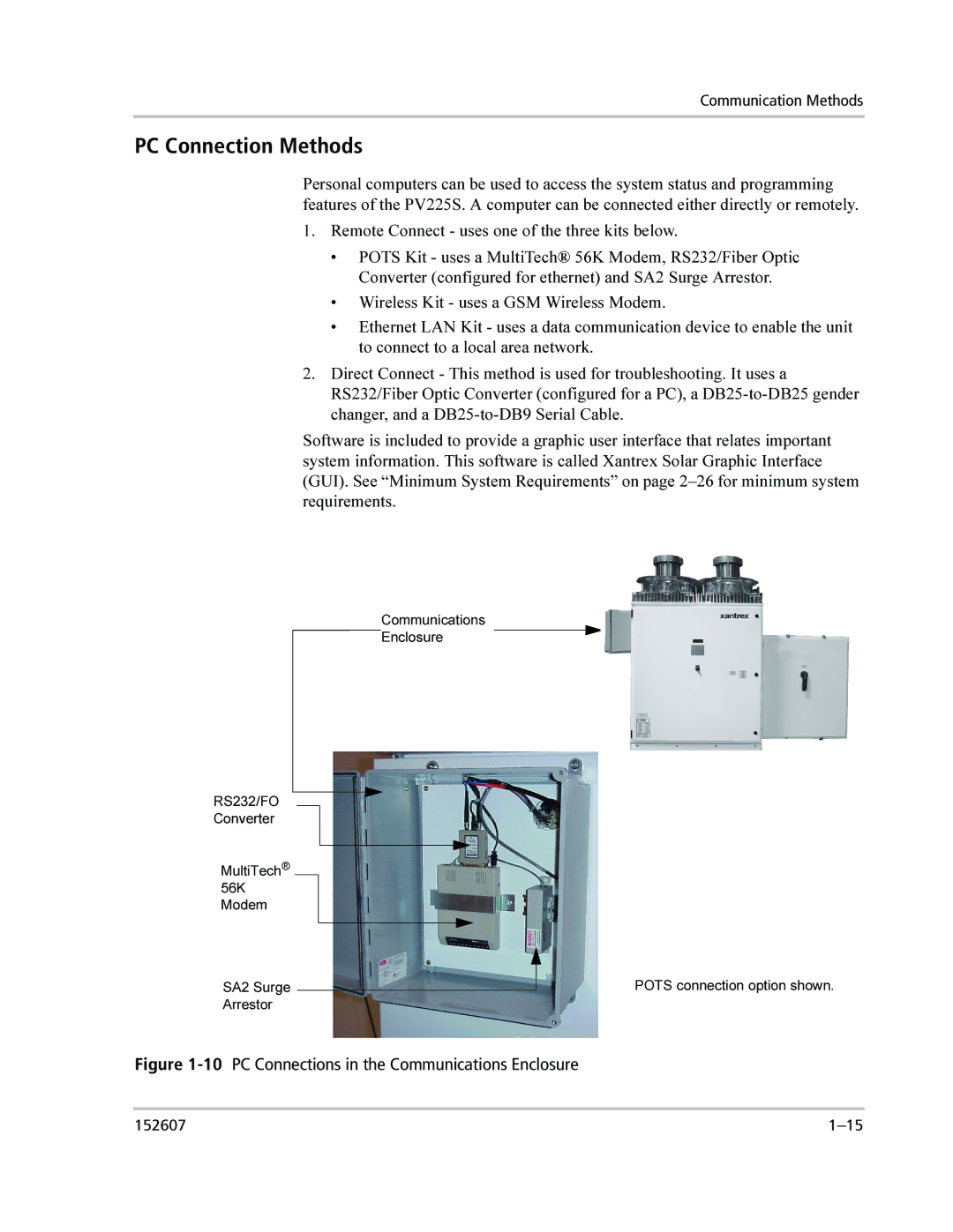 Xantrex Technology PV225S-480-P manual PC Connection Methods, Remote Connect uses one of the three kits below 