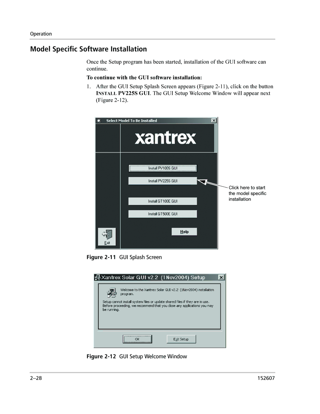 Xantrex Technology PV225S-480-P manual Model Specific Software Installation, 11GUI Splash Screen 