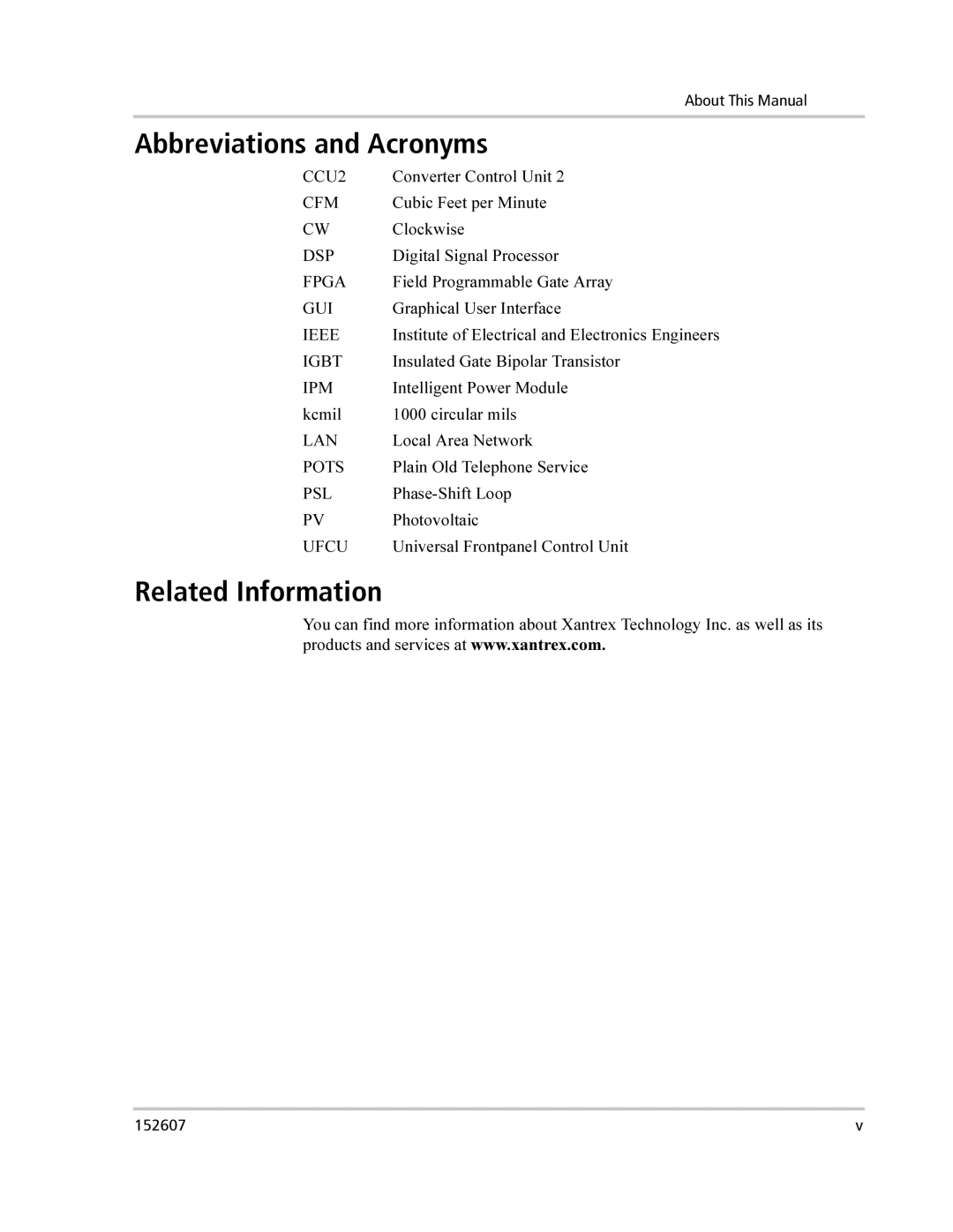 Xantrex Technology PV225S-480-P manual Abbreviations and Acronyms, Related Information 