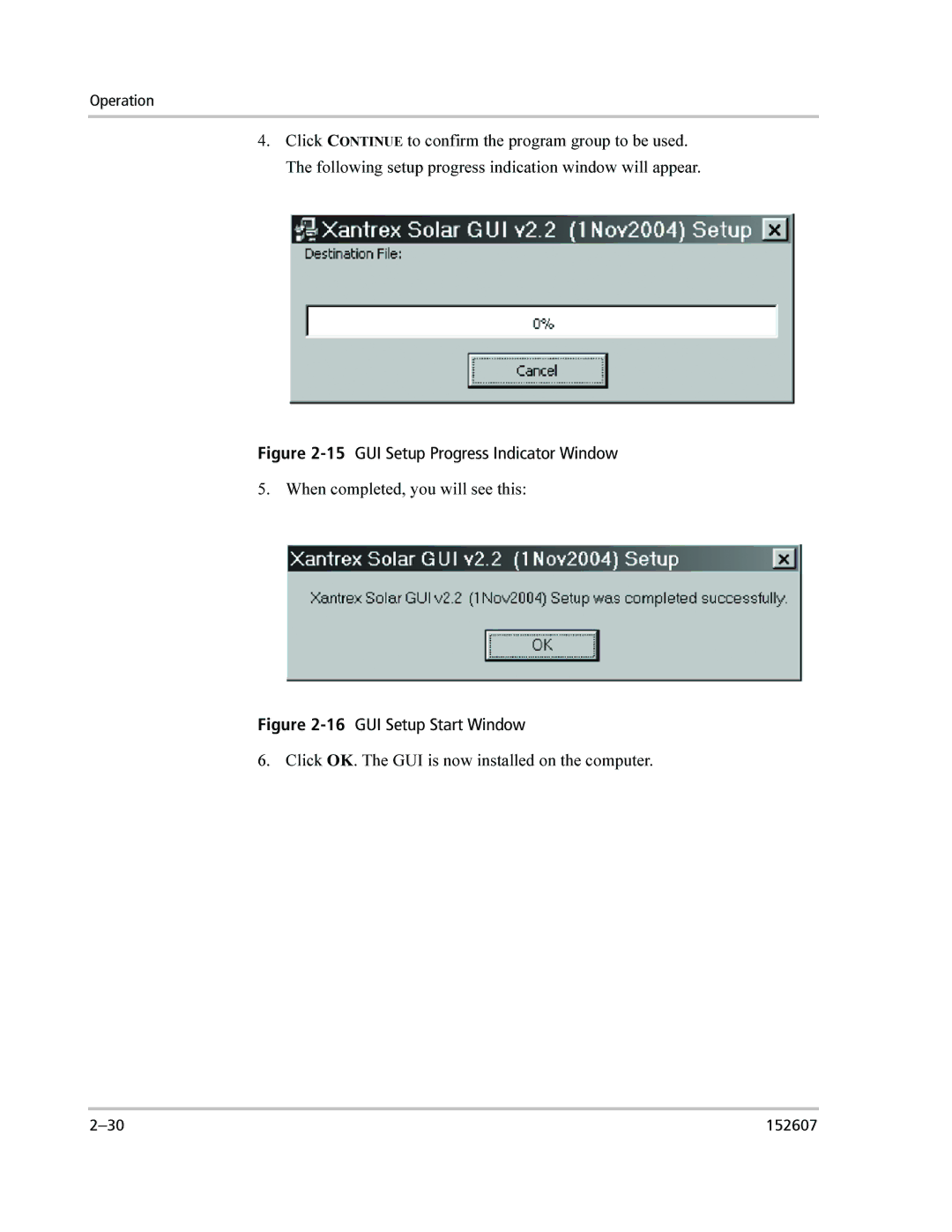 Xantrex Technology PV225S-480-P manual 15GUI Setup Progress Indicator Window 