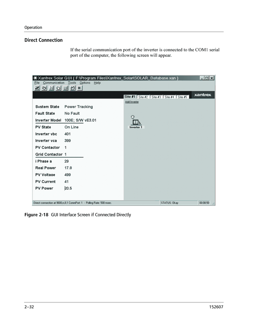 Xantrex Technology PV225S-480-P manual Direct Connection, 18GUI Interface Screen if Connected Directly 