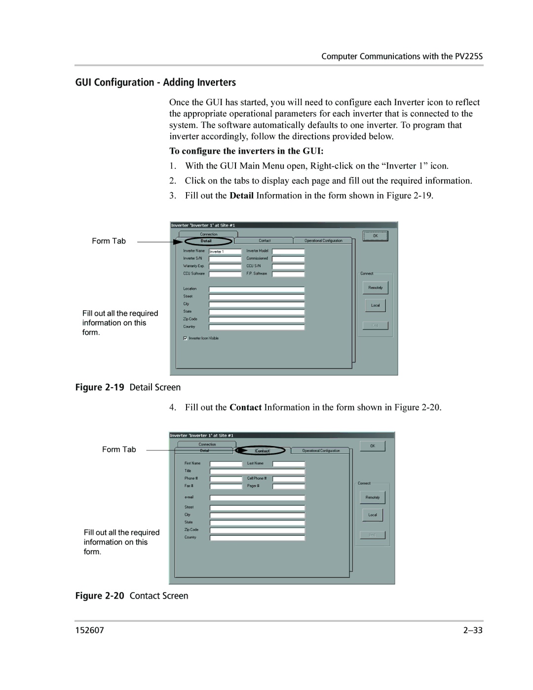 Xantrex Technology PV225S-480-P manual GUI Configuration Adding Inverters, 19Detail Screen 