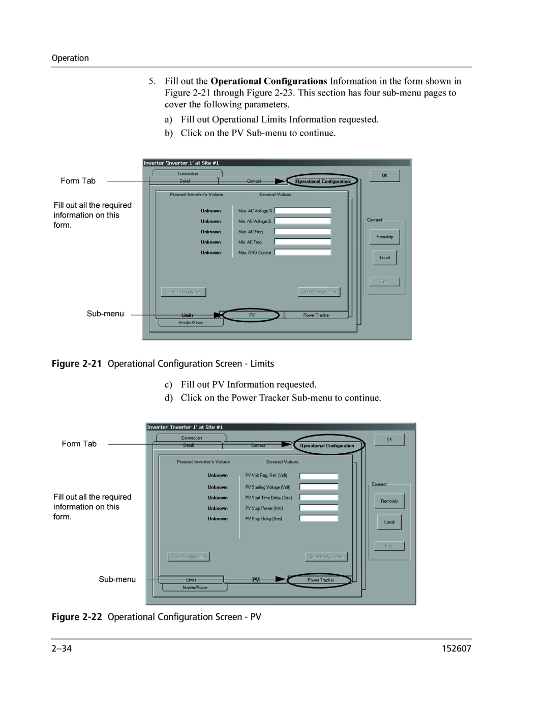 Xantrex Technology PV225S-480-P manual 21Operational Configuration Screen Limits 