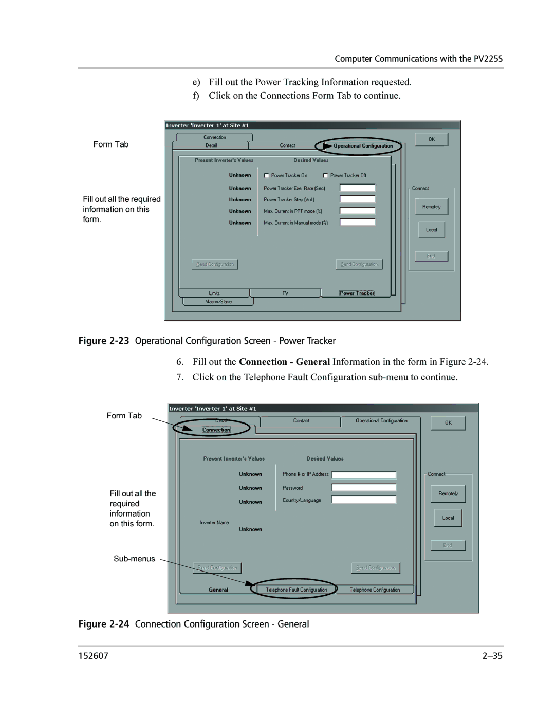 Xantrex Technology PV225S-480-P manual 23Operational Configuration Screen Power Tracker 