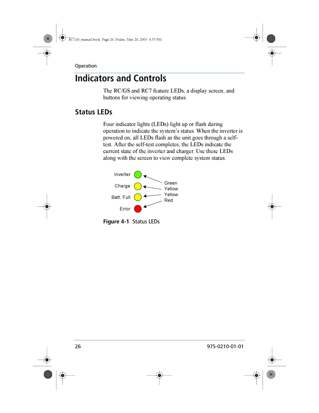 Xantrex Technology RC7, RC/GS owner manual Status LEDs 