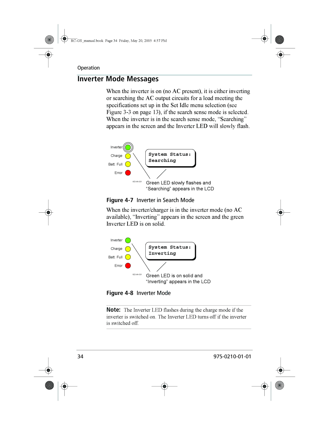 Xantrex Technology RC7, RC/GS owner manual Inverter Mode Messages, System Status Inverting 