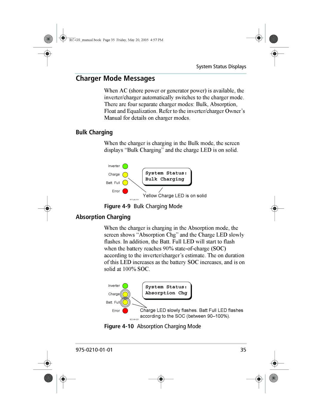 Xantrex Technology RC/GS, RC7 owner manual Charger Mode Messages, Bulk Charging, Absorption Charging 