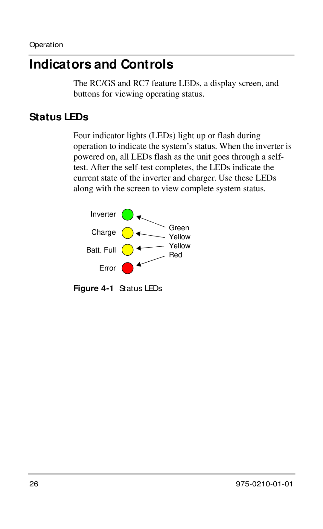 Xantrex Technology RC/GS RC7 owner manual Status LEDs 