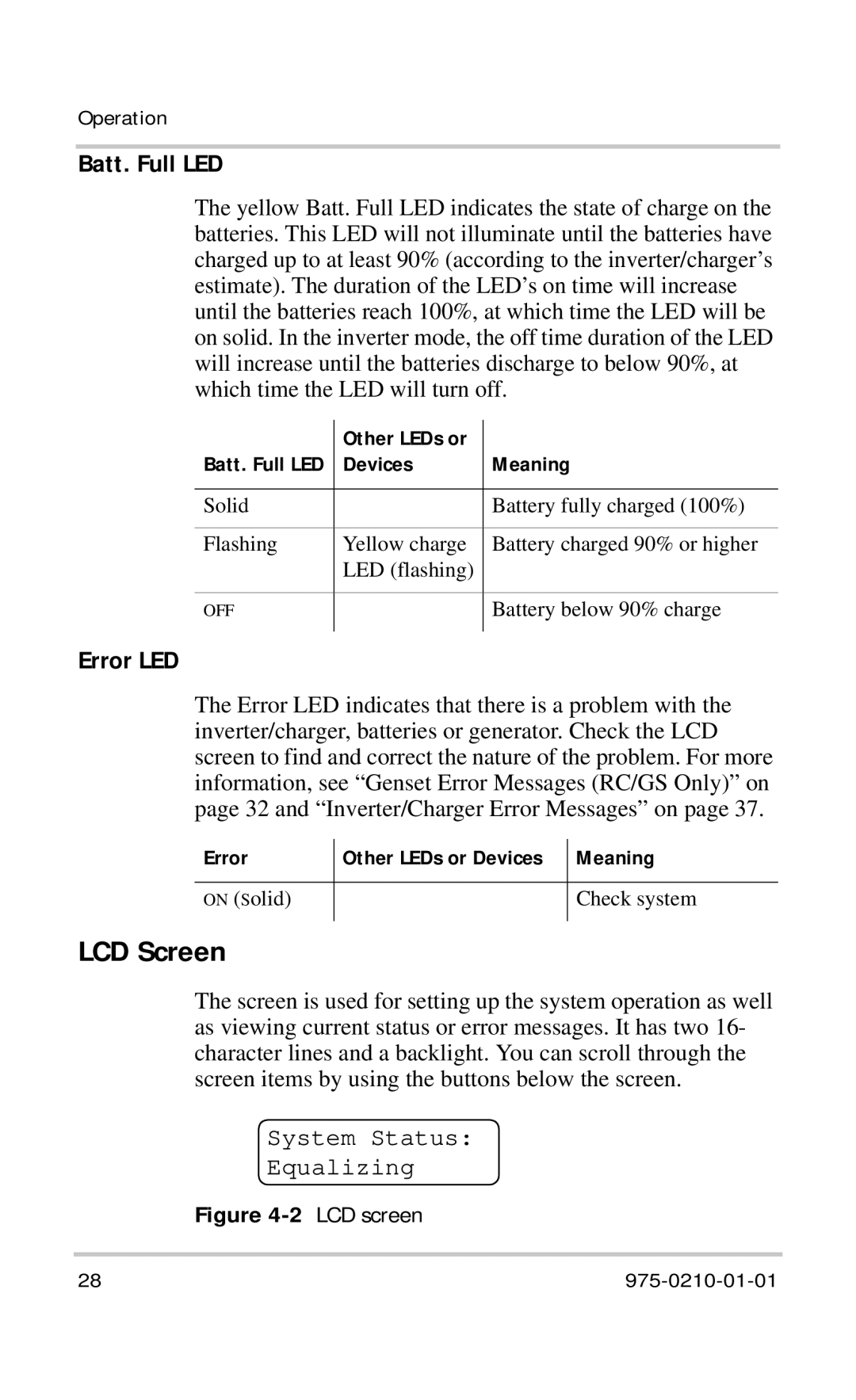 Xantrex Technology RC/GS RC7 owner manual LCD Screen, Batt. Full LED, Error LED 