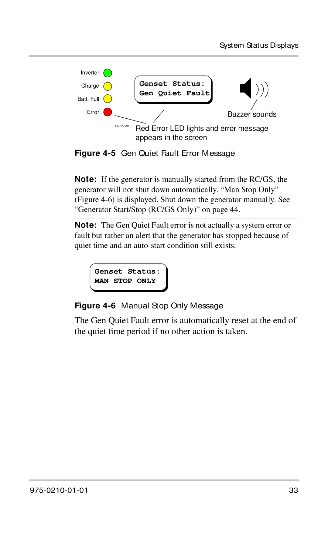 Xantrex Technology RC/GS RC7 owner manual 5Gen Quiet Fault Error Message 