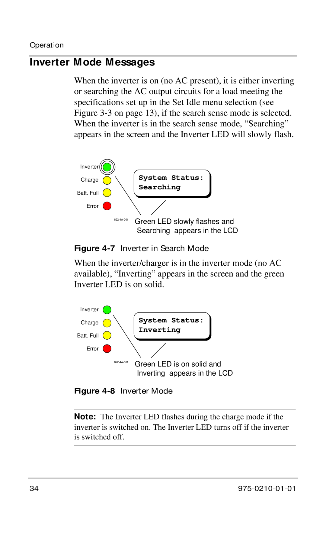 Xantrex Technology RC/GS RC7 owner manual Inverter Mode Messages, System Status Inverting 