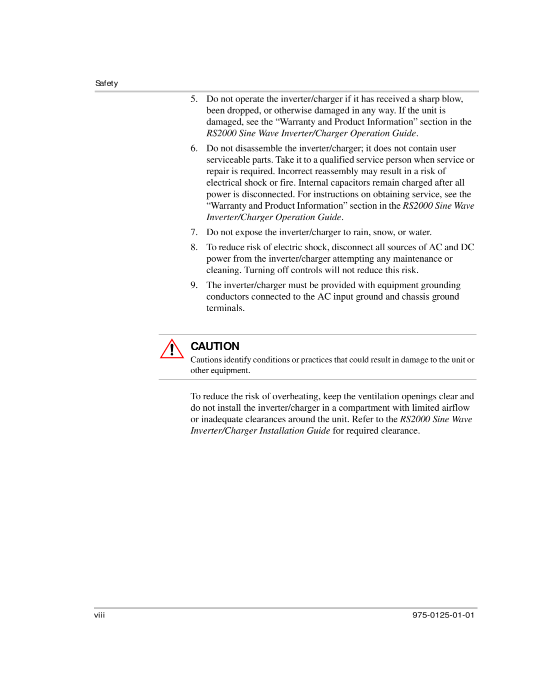 Xantrex Technology RS2000 manual Safety 