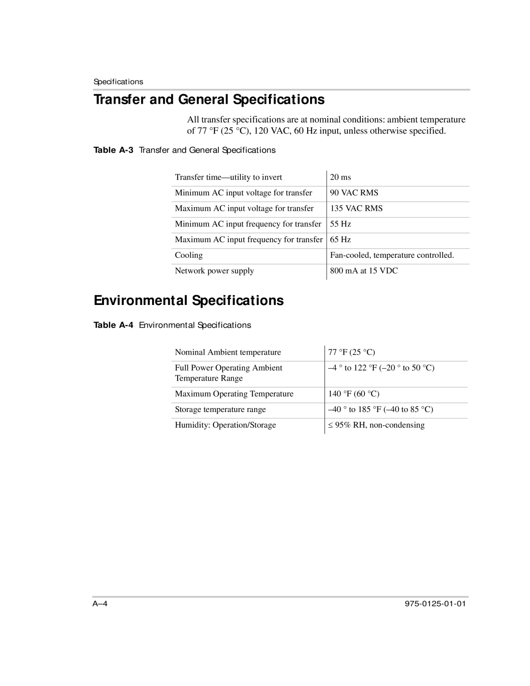 Xantrex Technology RS2000 manual Transfer and General Specifications, Environmental Specifications 