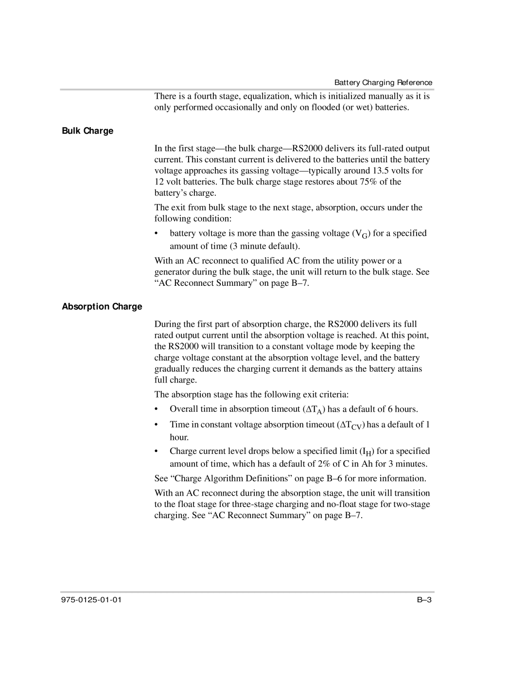 Xantrex Technology RS2000 manual Bulk Charge, Absorption Charge 