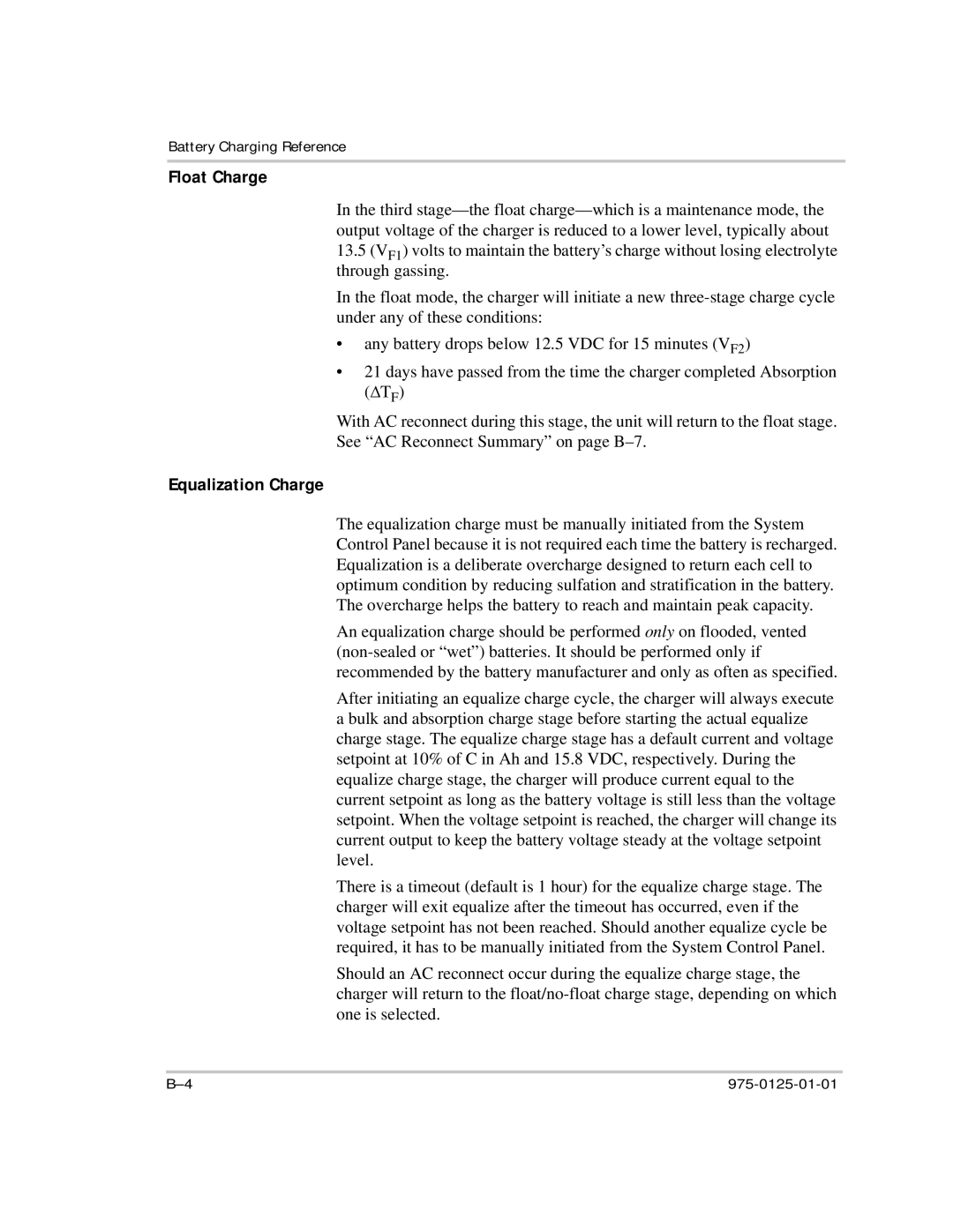 Xantrex Technology RS2000 manual Float Charge, Equalization Charge 