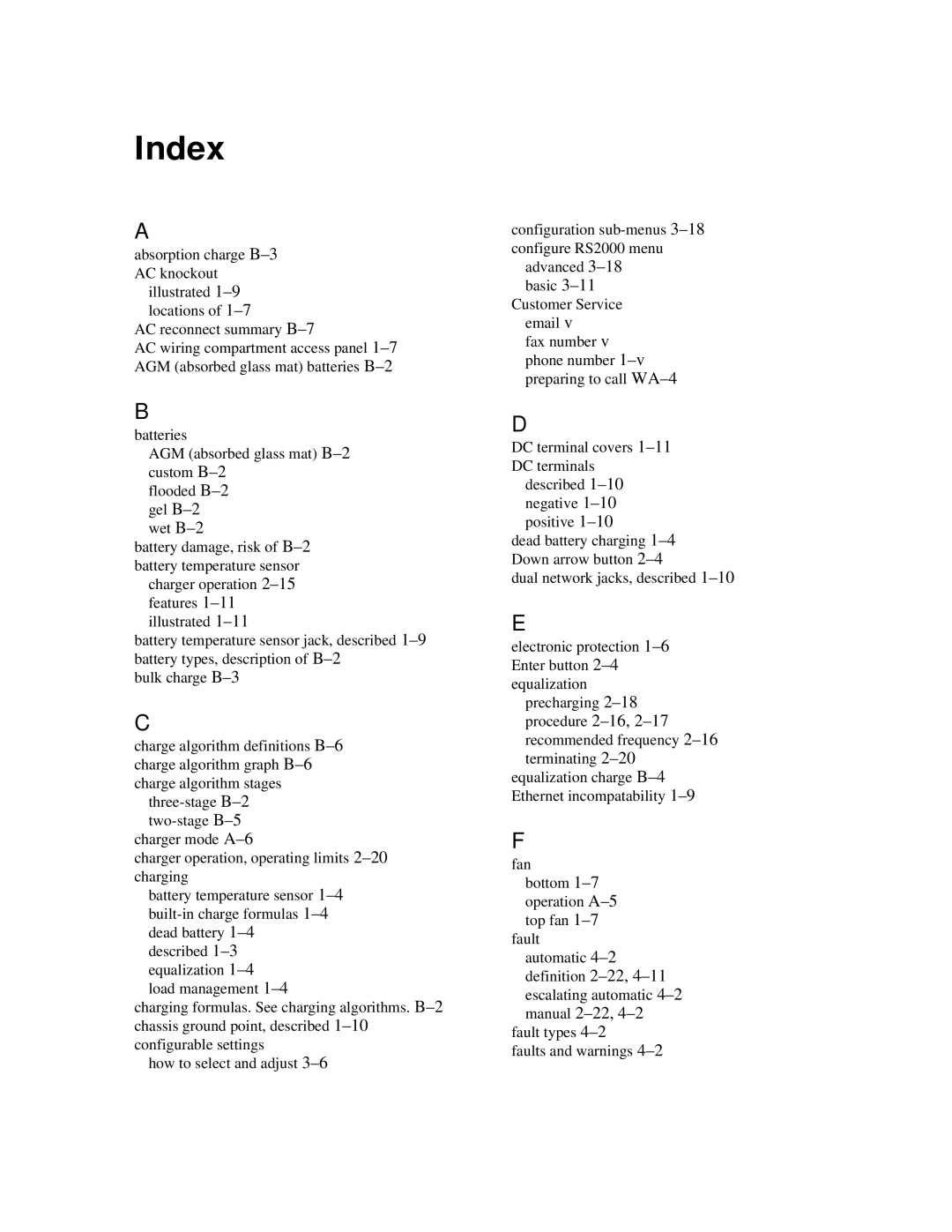 Xantrex Technology RS2000 manual Index 