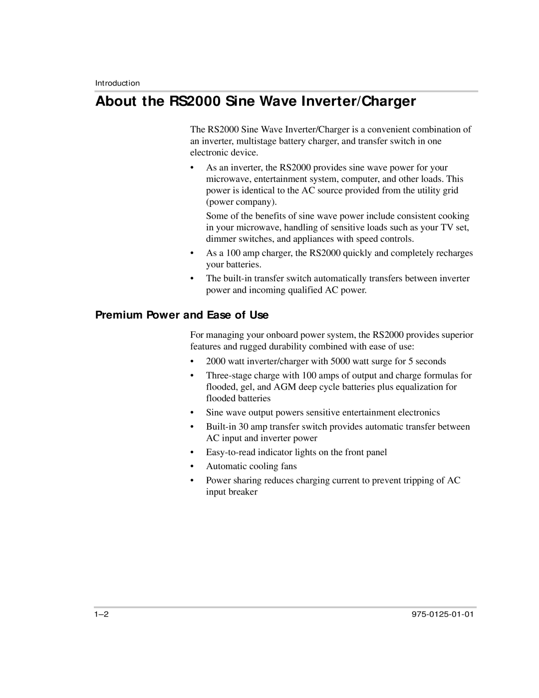 Xantrex Technology manual About the RS2000 Sine Wave Inverter/Charger, Premium Power and Ease of Use 