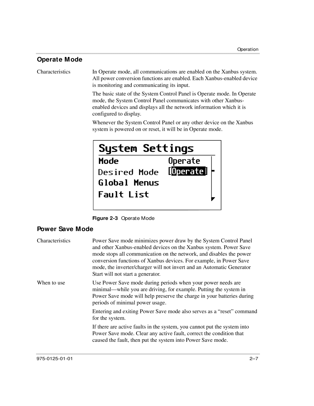 Xantrex Technology RS2000 manual Operate Mode, Power Save Mode 