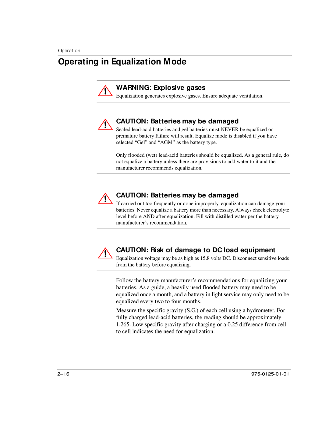 Xantrex Technology RS2000 manual Operating in Equalization Mode 