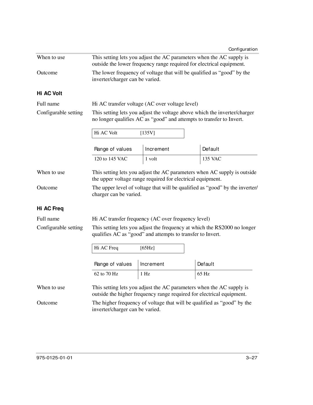 Xantrex Technology RS2000 manual Hi AC Volt, Hi AC Freq 