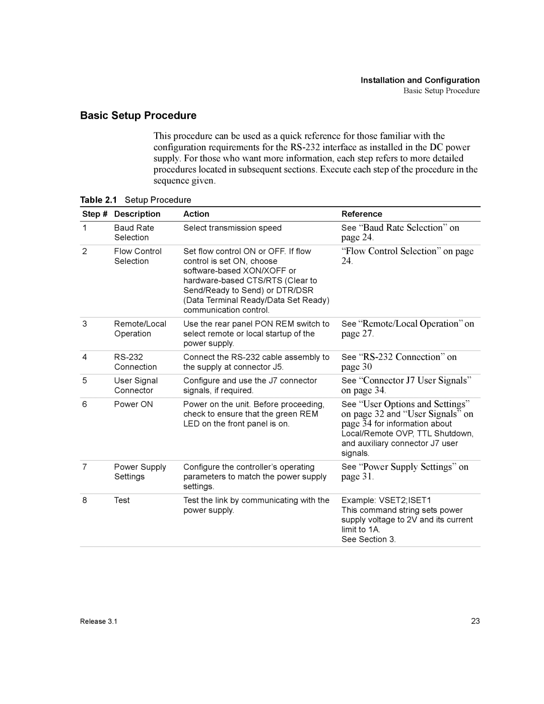 Xantrex Technology RS232-XHR manual Basic Setup Procedure, Step # Description Action Reference 