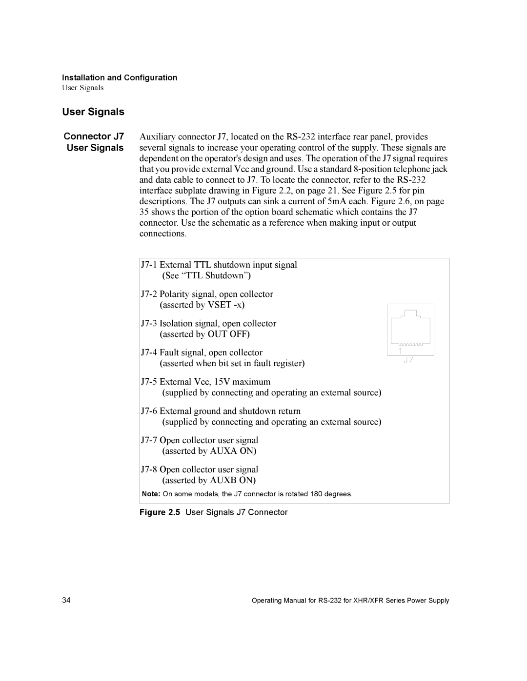 Xantrex Technology RS232-XHR manual User Signals J7 Connector 