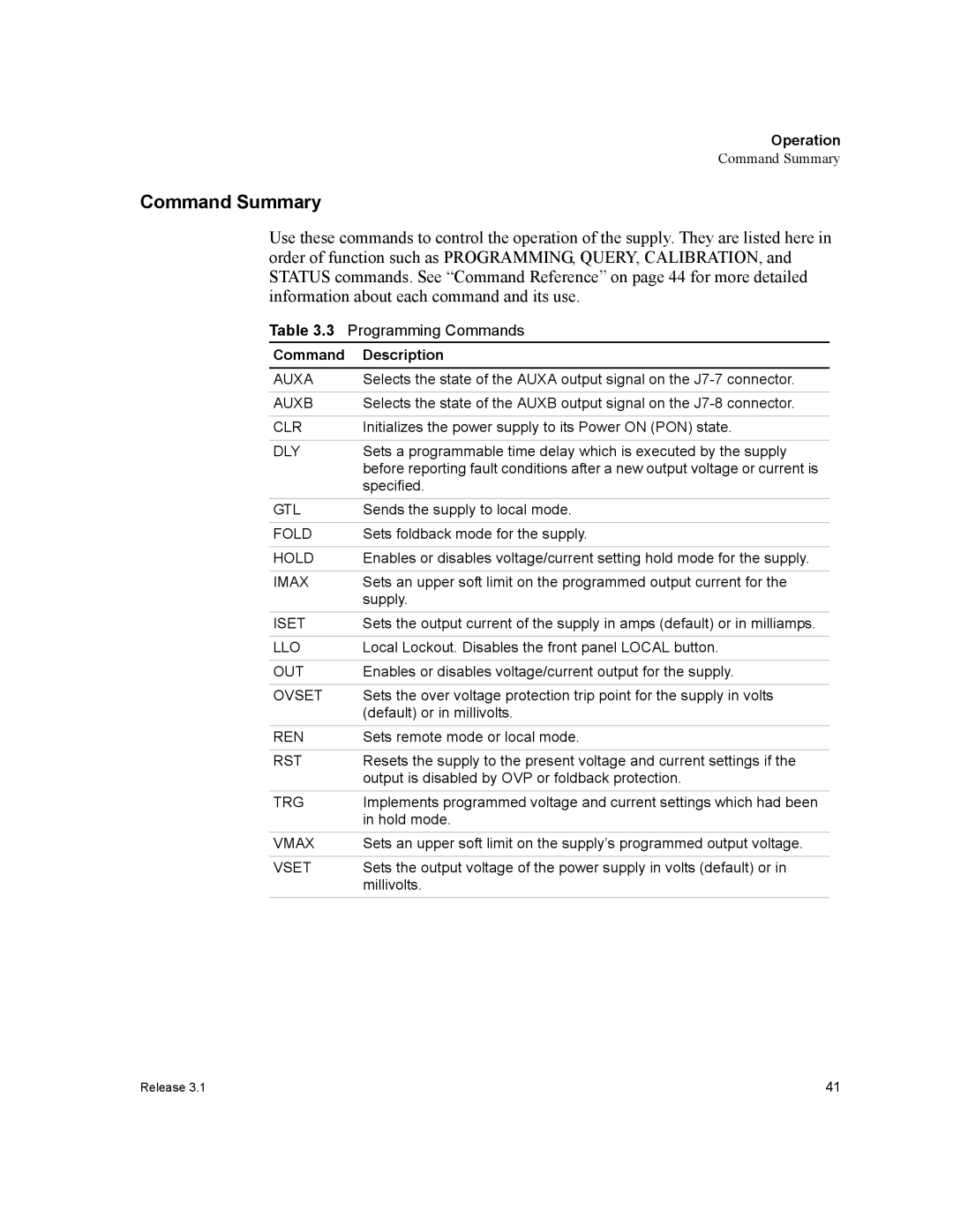 Xantrex Technology RS232-XHR manual Command Summary, Command Description 