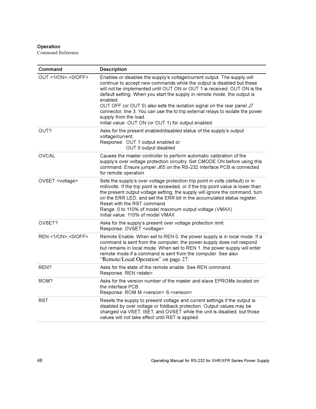 Xantrex Technology RS232-XHR manual Remote/Local Operation on 