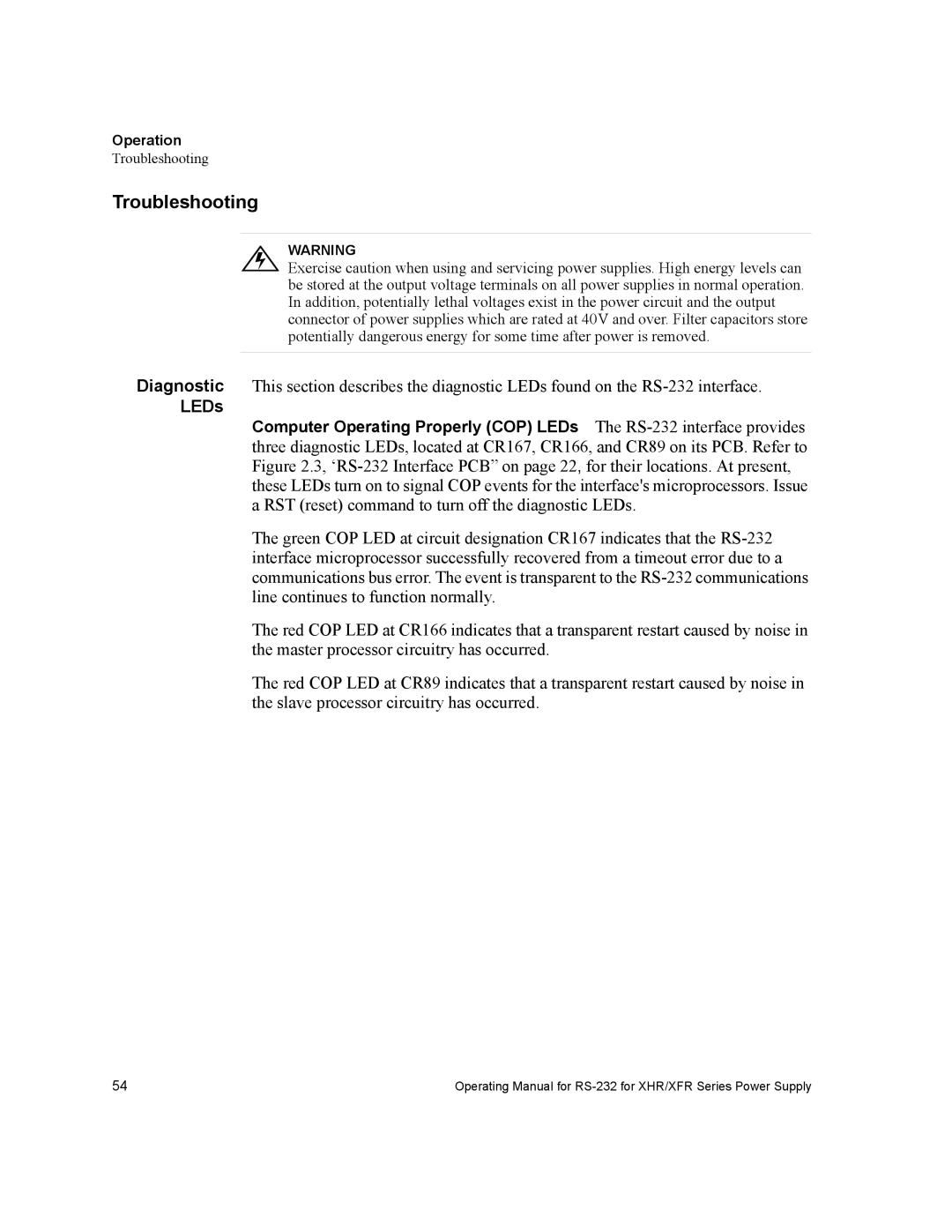 Xantrex Technology RS232-XHR manual Troubleshooting, LEDs 