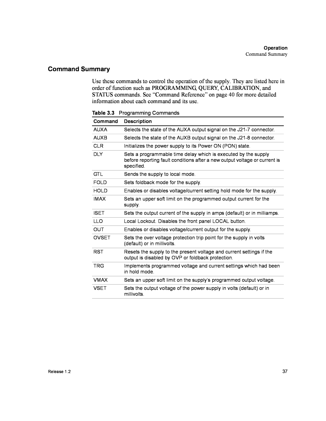 Xantrex Technology RS232-XPD manual Command Summary, Operation, Description 