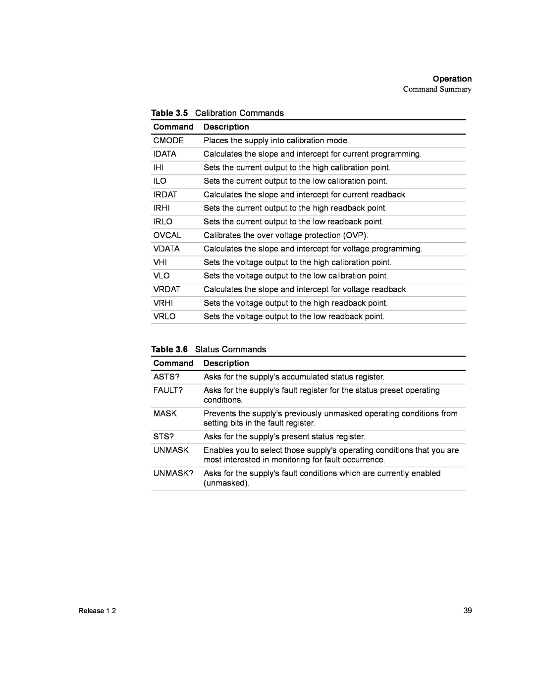 Xantrex Technology RS232-XPD manual Operation, Calibration Commands, Description 