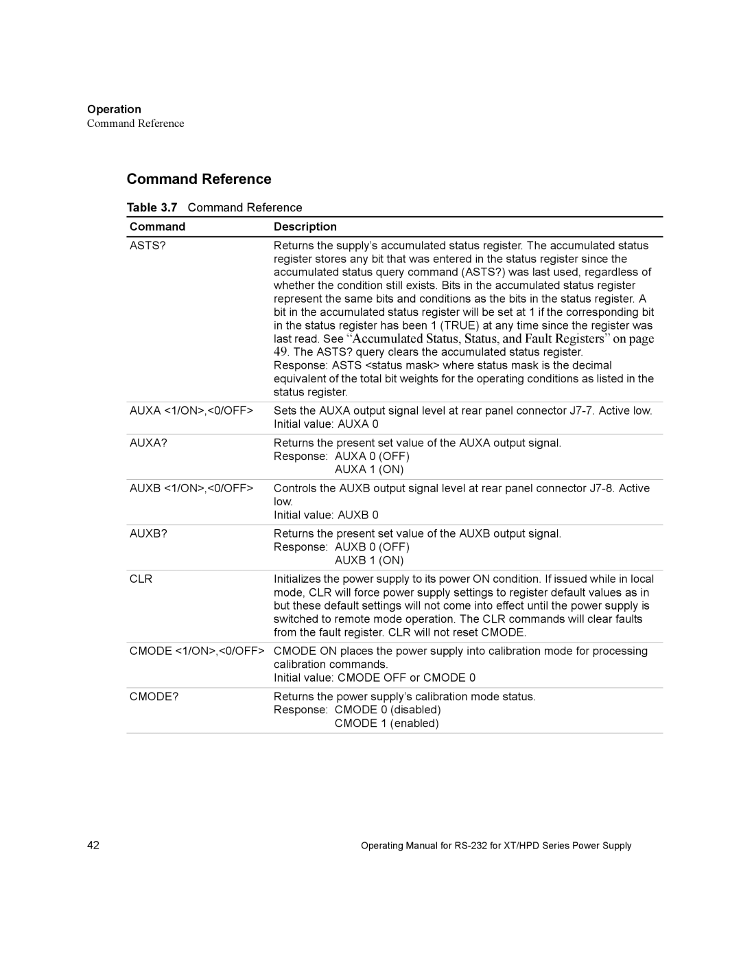 Xantrex Technology RS232-XT, RS232-HPD manual Command Reference, Auxa 1 on 