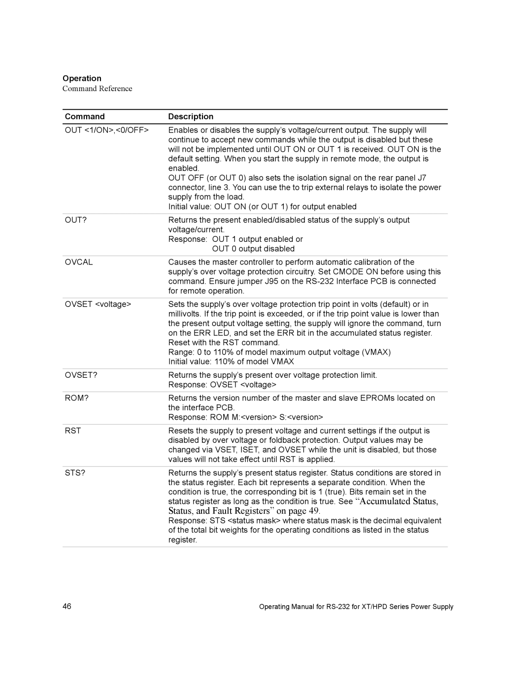 Xantrex Technology RS232-XT, RS232-HPD manual Status, and Fault Registers on 