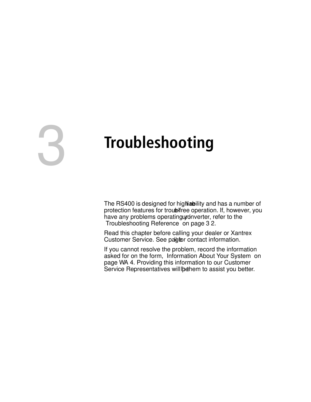 Xantrex Technology RS400 manual Troubleshooting 