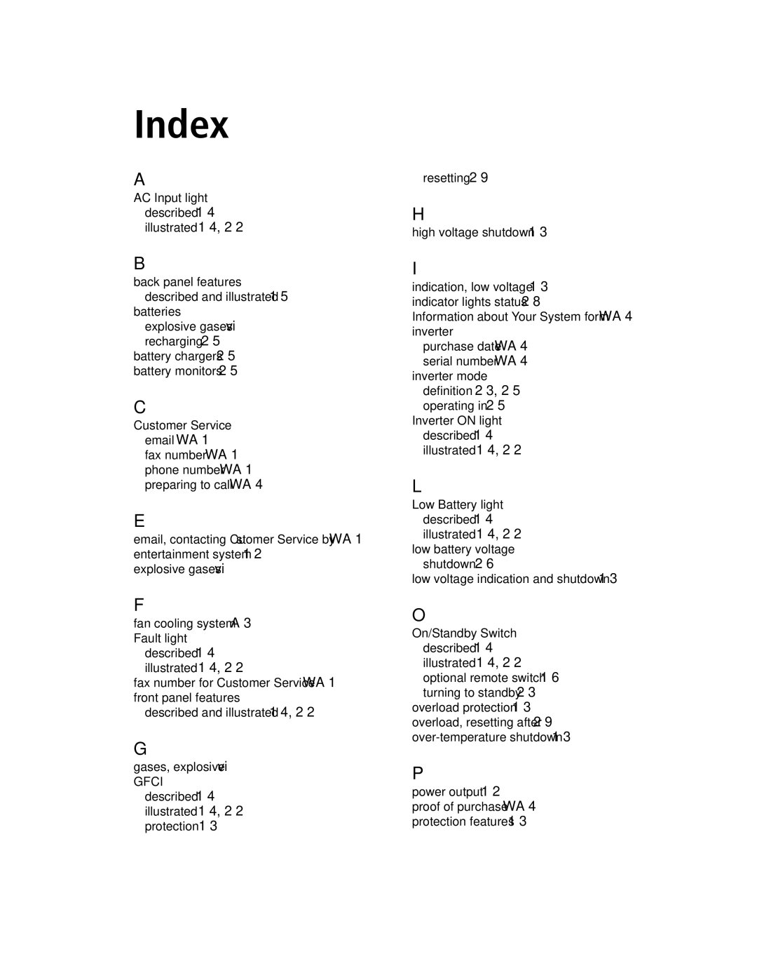 Xantrex Technology RS400 manual Index 