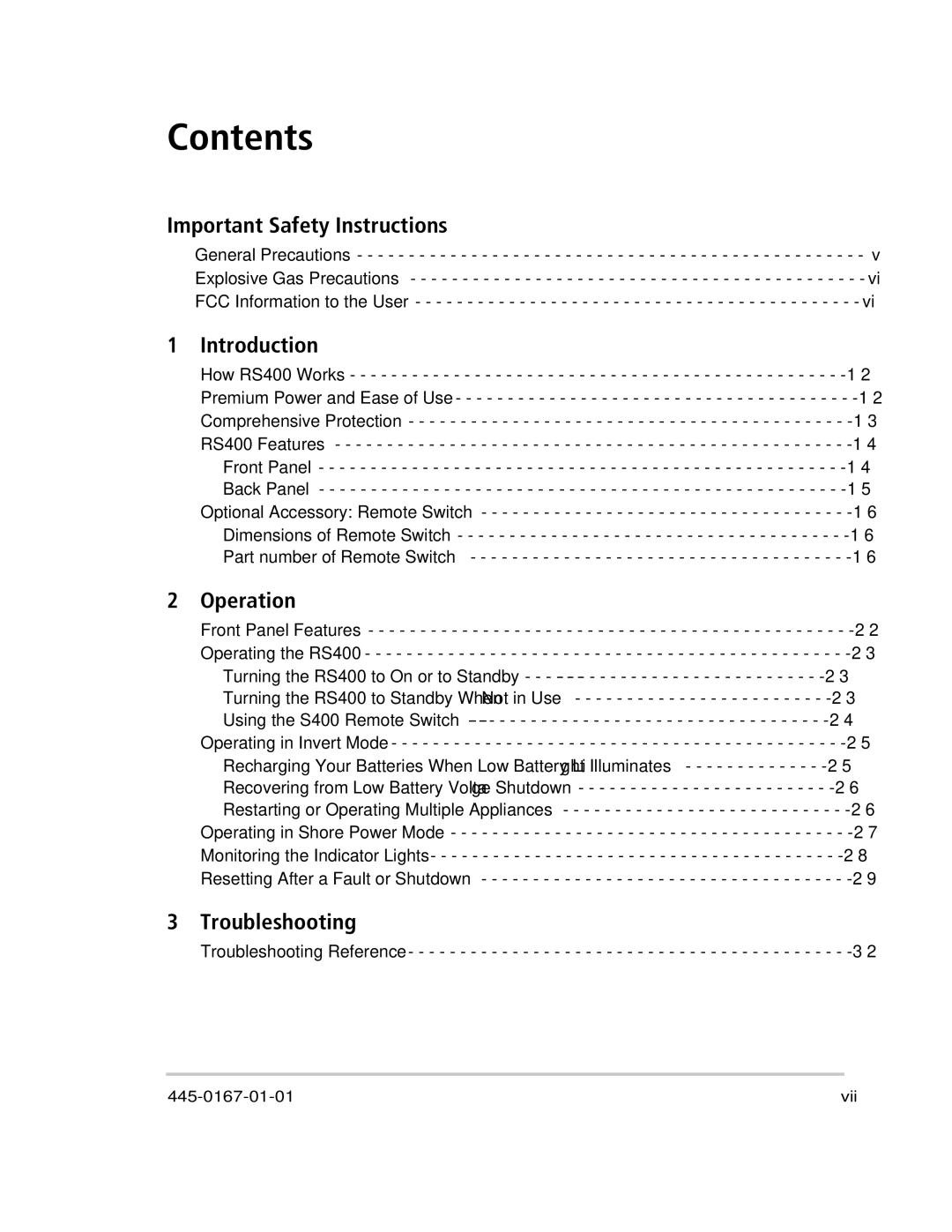 Xantrex Technology RS400 manual Contents 