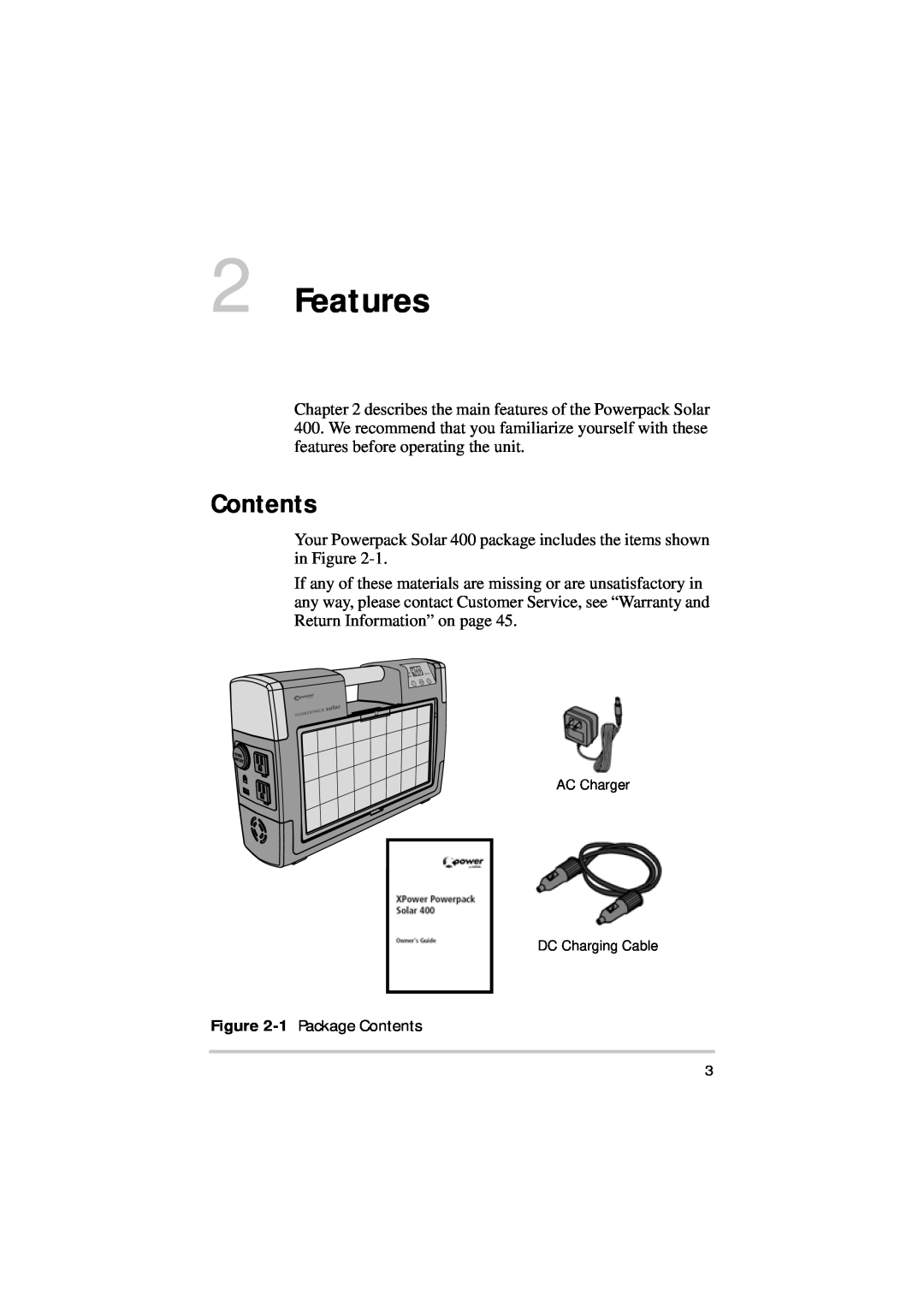 Xantrex Technology Solar 400 manual Features, Contents 