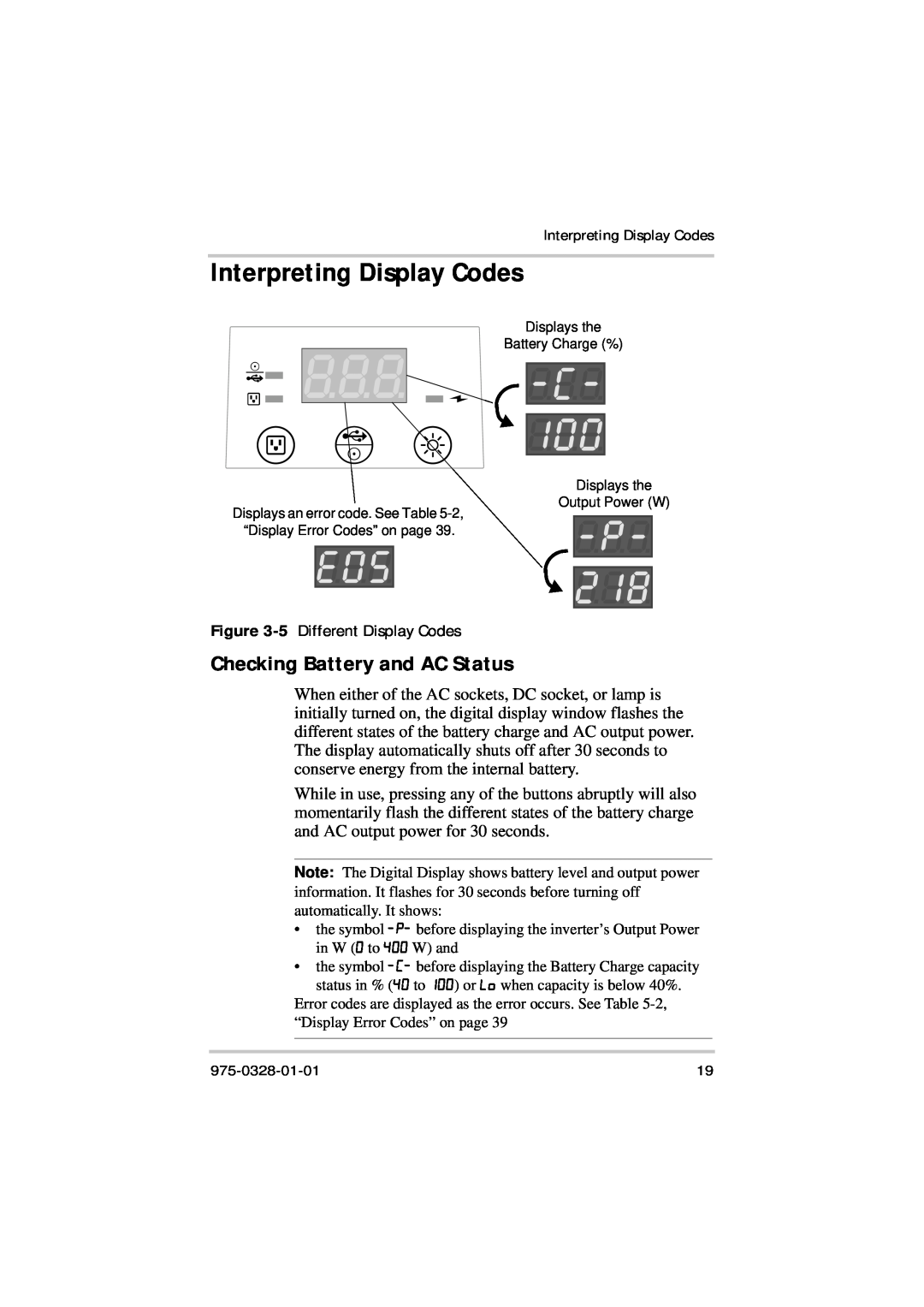 Xantrex Technology Solar 400 manual Interpreting Display Codes, Checking Battery and AC Status 