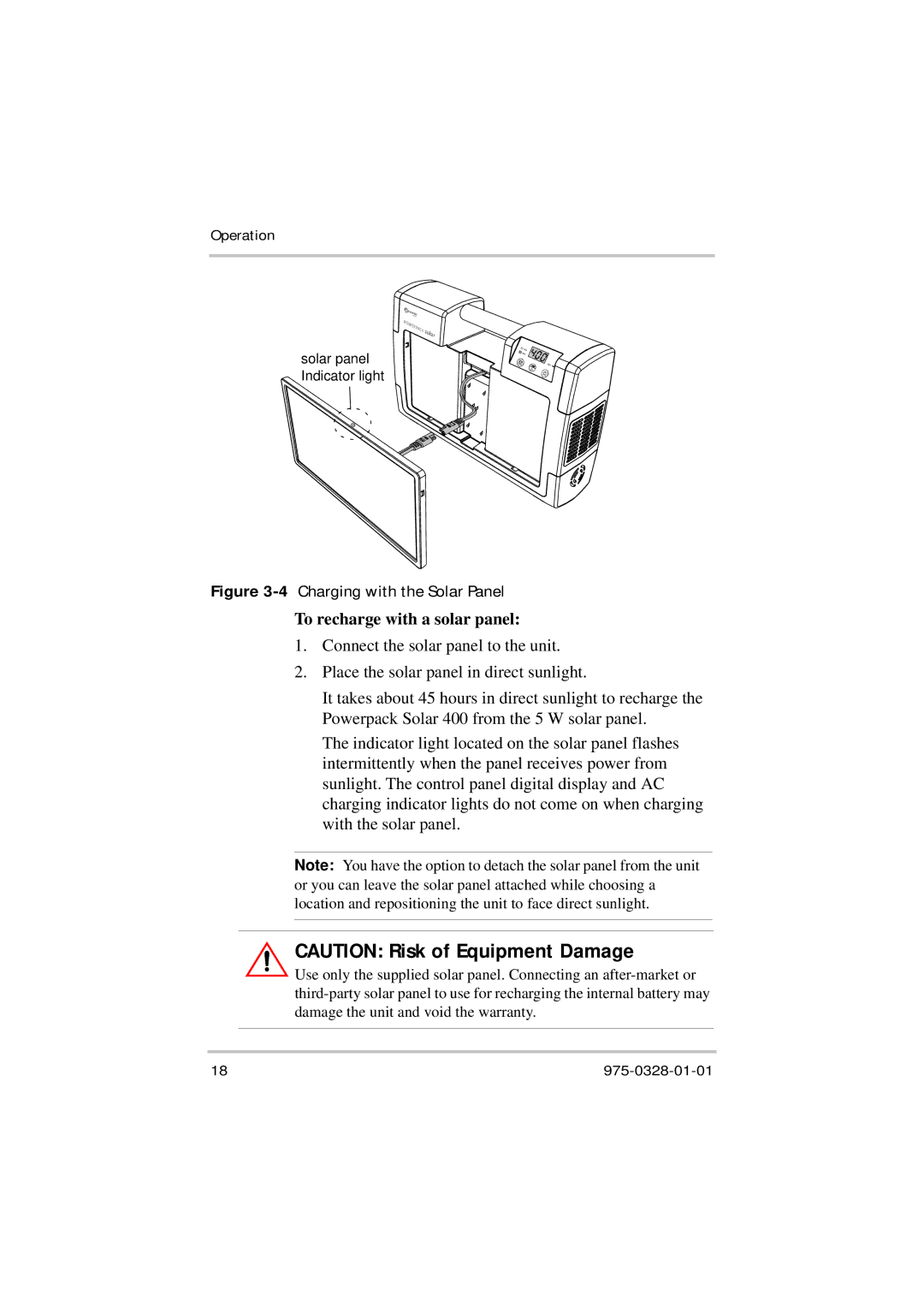 Xantrex Technology Solar 400 manual To recharge with a solar panel 