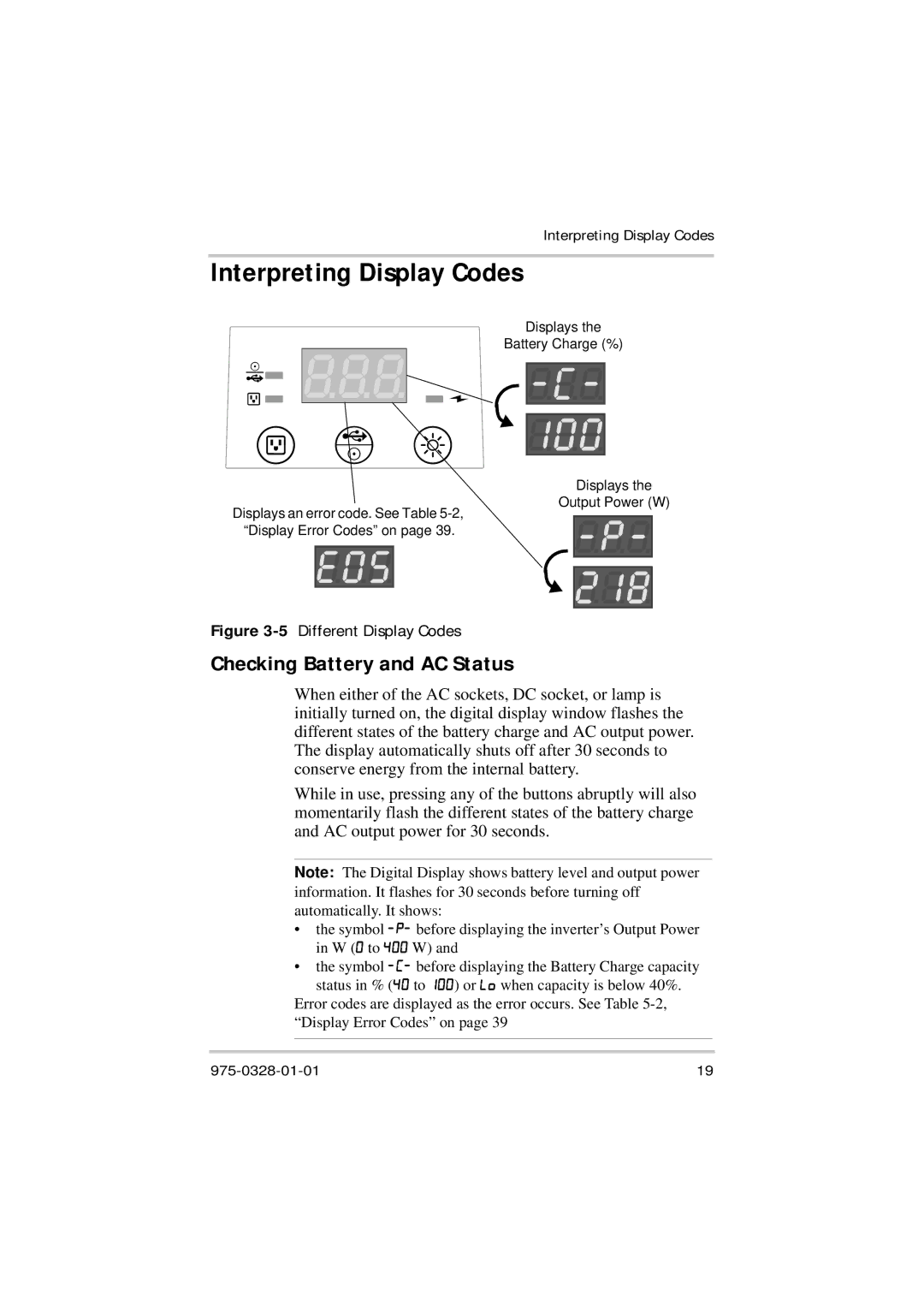 Xantrex Technology Solar 400 manual Interpreting Display Codes, Checking Battery and AC Status 