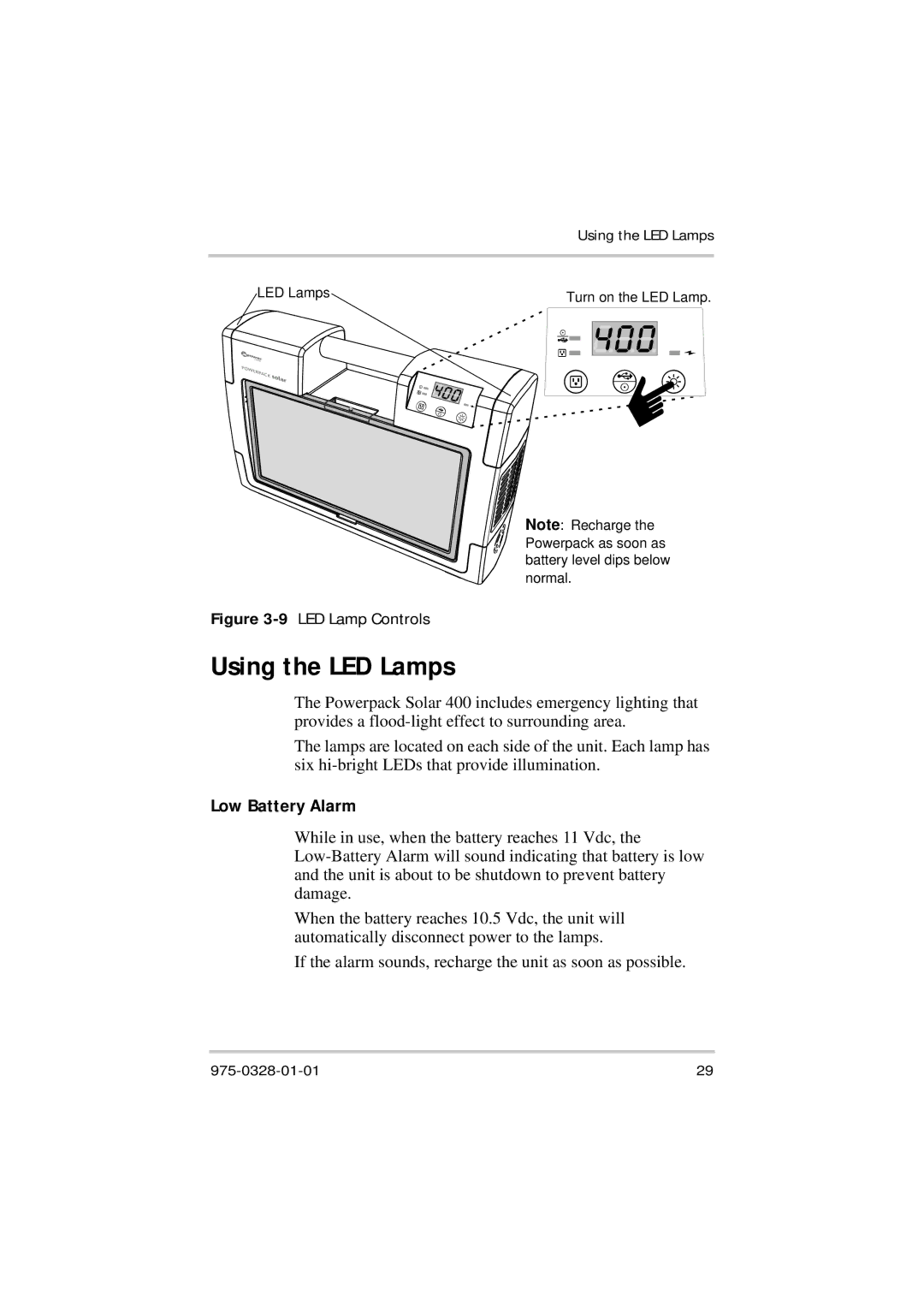 Xantrex Technology Solar 400 manual Using the LED Lamps, 9LED Lamp Controls 