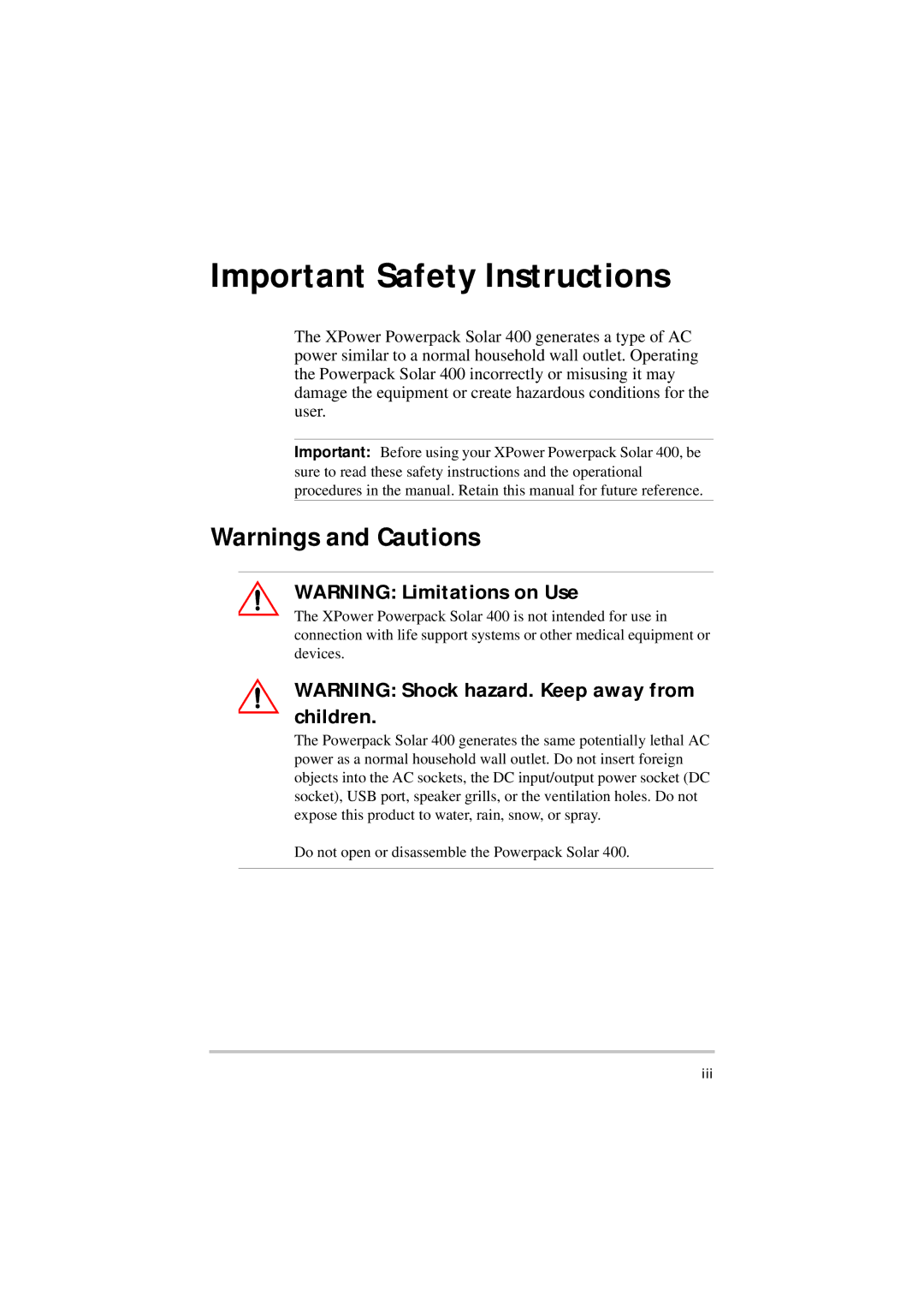 Xantrex Technology Solar 400 manual Important Safety Instructions 