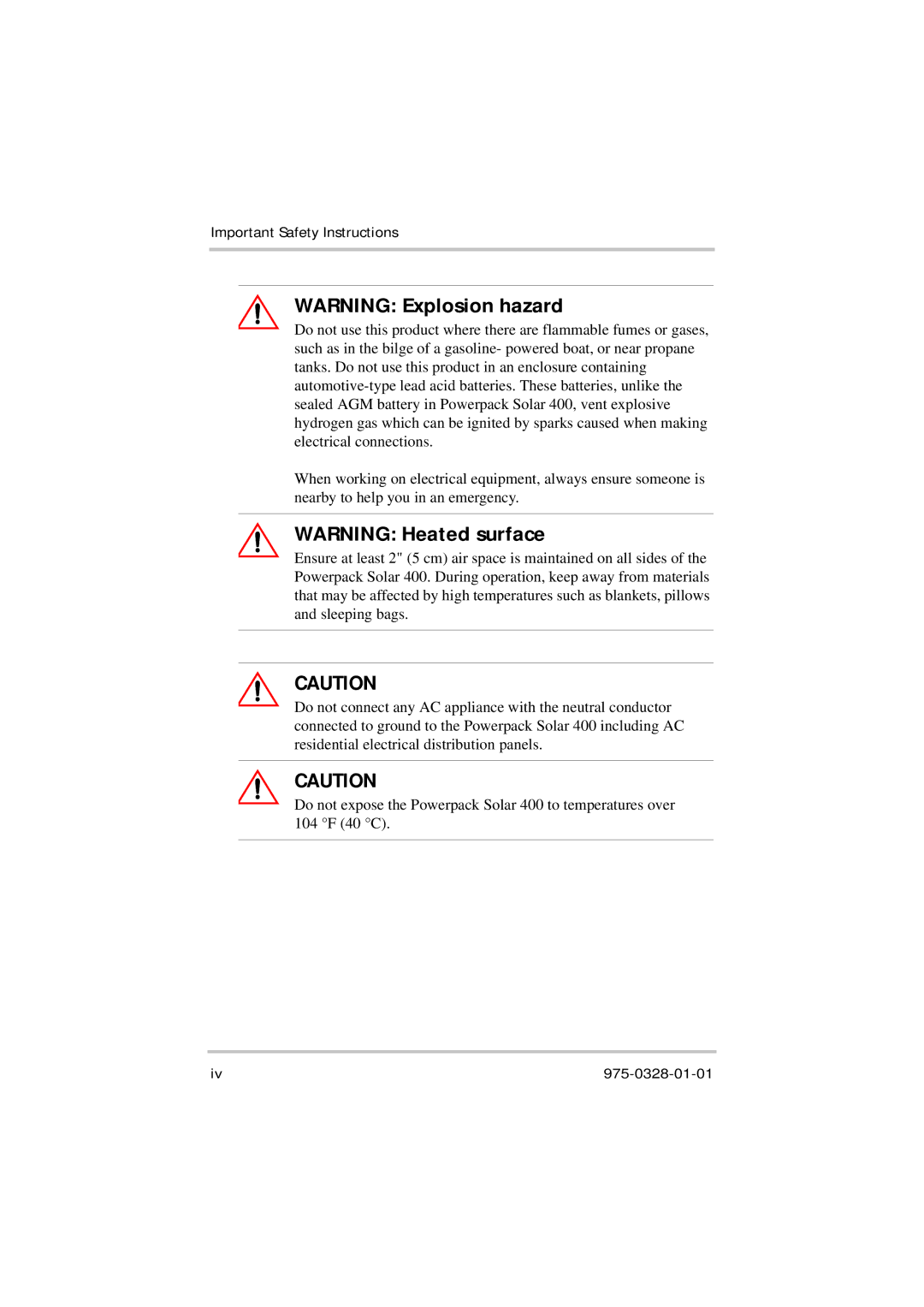 Xantrex Technology Solar 400 manual Important Safety Instructions 