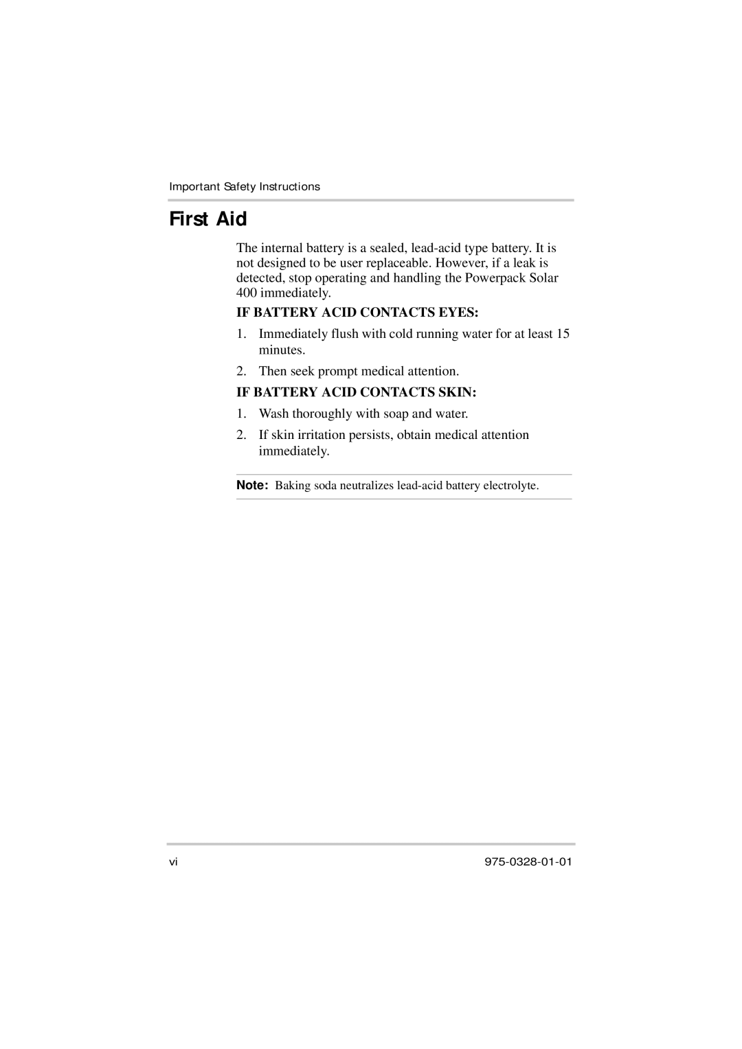Xantrex Technology Solar 400 manual First Aid, If Battery Acid Contacts Eyes 
