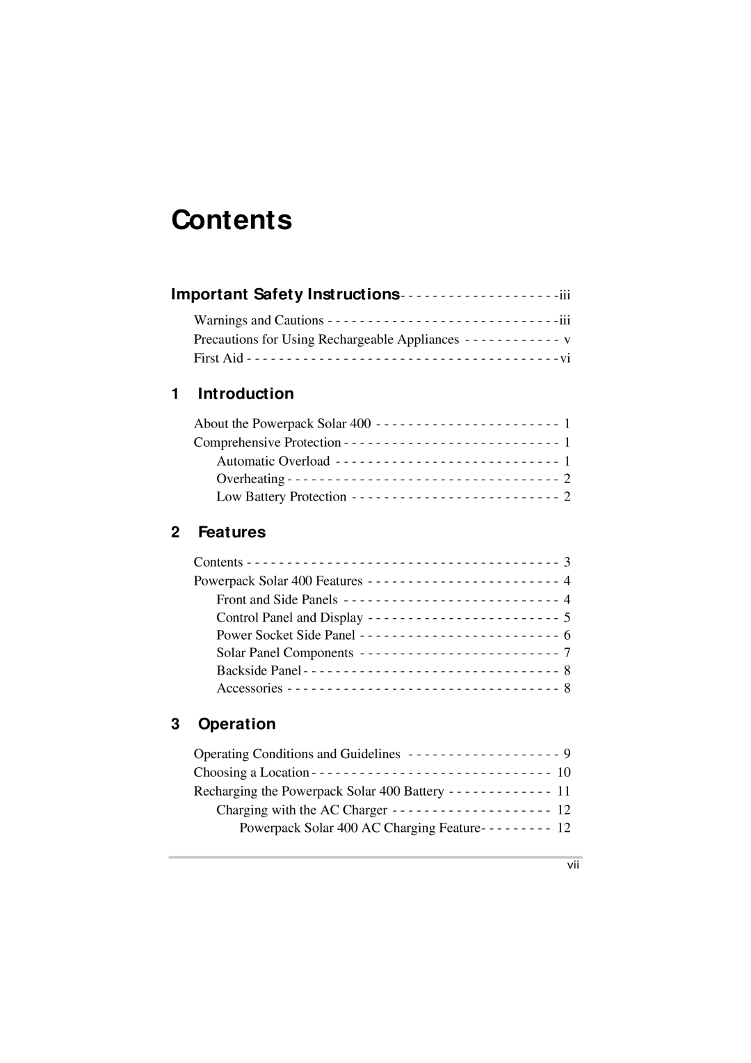 Xantrex Technology Solar 400 manual Contents 