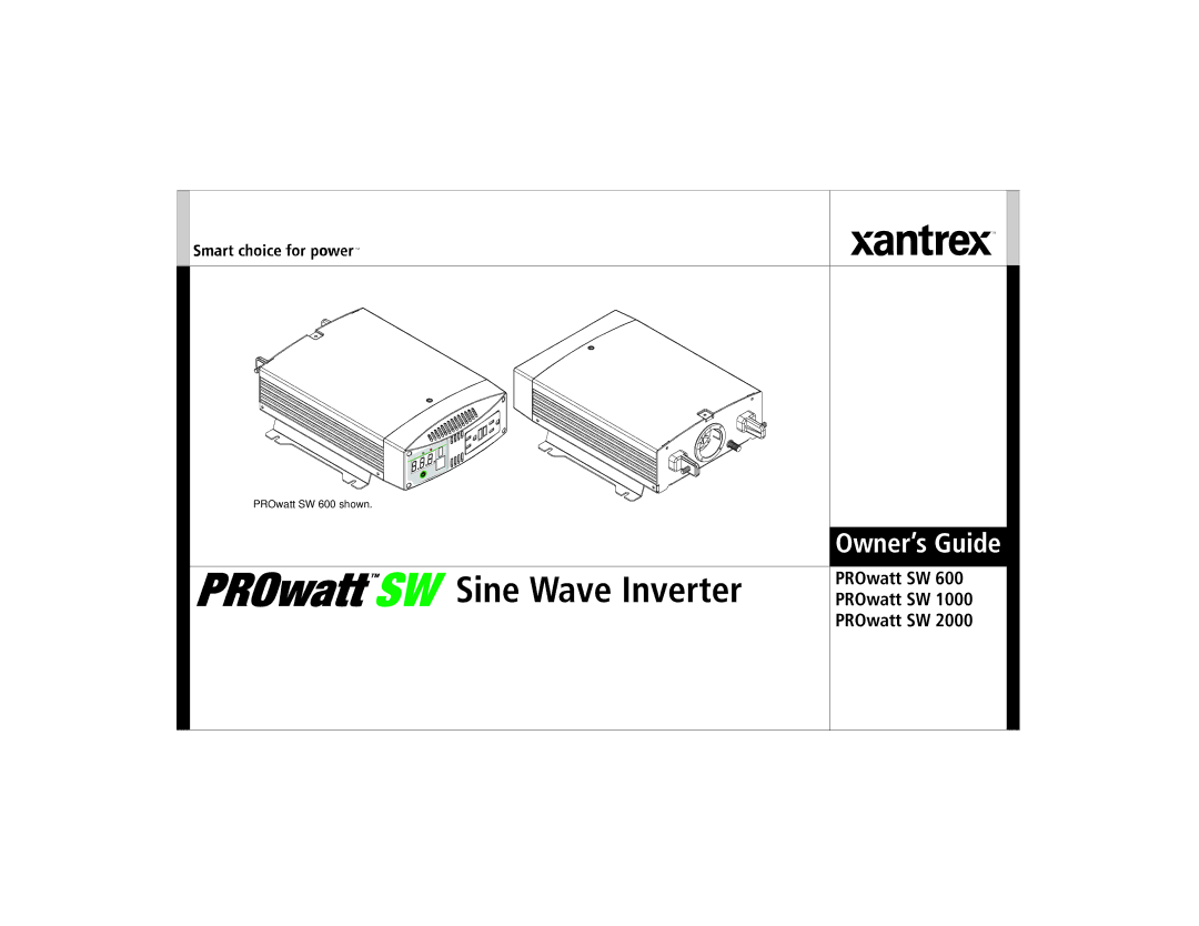 Xantrex Technology SW 600, SW 1000, SW 2000 manual Sine Wave Inverter 