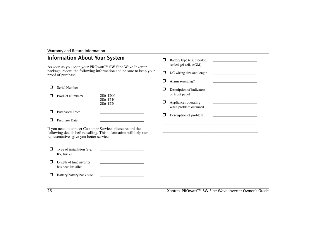 Xantrex Technology SW 1000, SW 600, SW 2000 manual Information About Your System, Alarm sounding? 