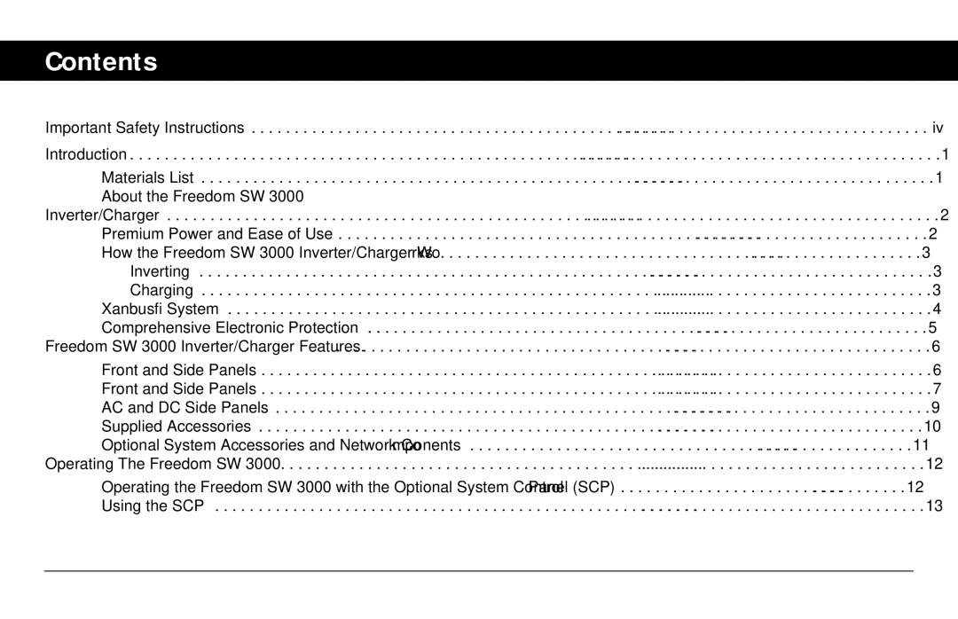 Xantrex Technology SW 3000 user service Contents 