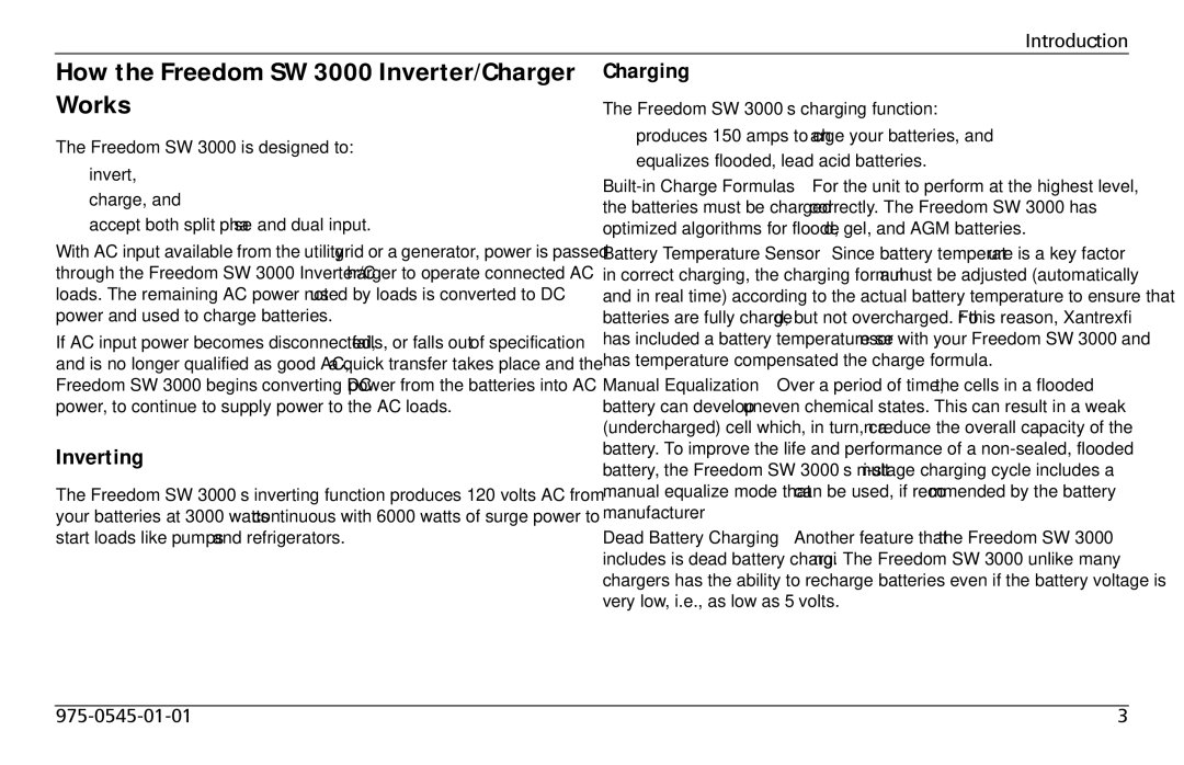 Xantrex Technology user service How the Freedom SW 3000 Inverter/Charger Works, Inverting, Charging 